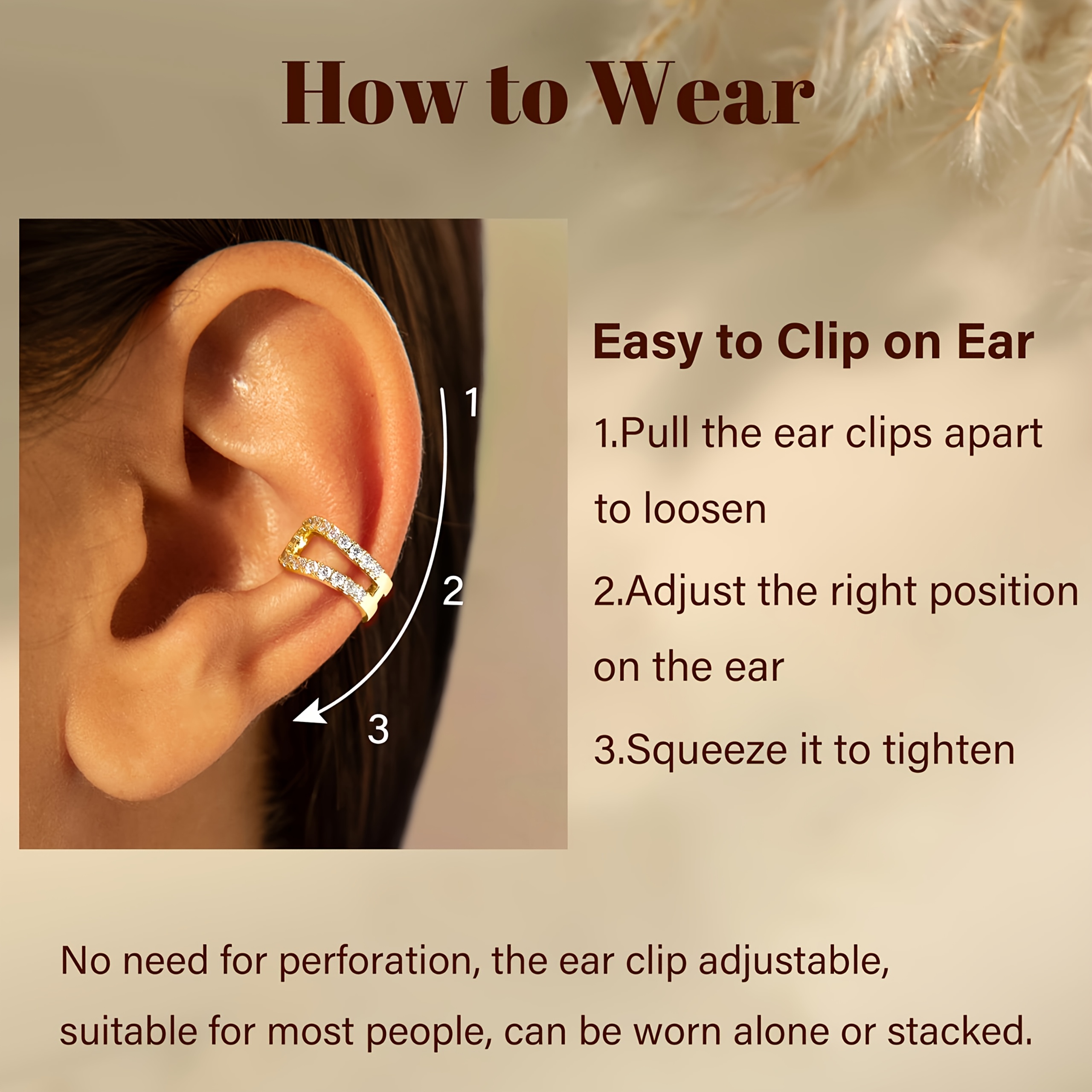 3pcs European Minimalist Copper Inlaid Zirconia Ear Clip Set